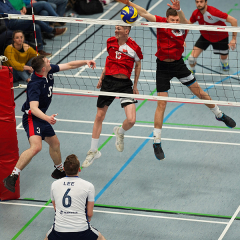 City of Edinburgh 3 v 0 City of Glasgow Ragazzi (20, 18, 23), SVA Men's John Syer Grand Prix Final, Institute of Sport and Exercise, University of Dundee, Sun 9th Feb 2020. © Michael McConville https://www.volleyballphotos.co.uk/2020/SCO/Cups/JSGP/Men/