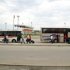 Bus breakdown outside Samsunspor Stadium en-route to Samsun Carsamba airport, Mon 22nd June 2009