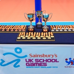 Sainsbury's UK Schools Games, Boys Volleyball Medal Ceremony, Northern Ireland (Gold), England North (Silver) & Scotland West (Bronze), Sun 5th Sep 2010, Northumbria University Sport Central, Newcastle